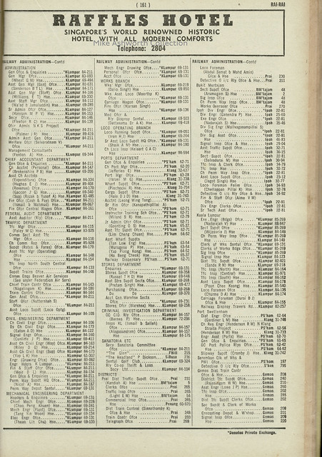 Federation of Malaya : telephone directory, January 1960 : Railway Administration part 2