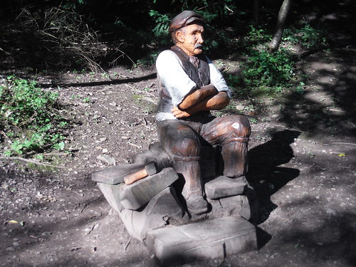 Wooden sculpture of a lime burner, Grin Low, Buxton Country Park SWC 387 - Buxton Circular (via Axe Edge Moor and Three Shires Head)