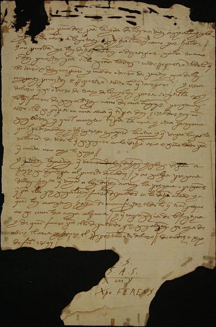 Manuscrito, con la inscripción Cádiz, España, 20 de noviembre de 1493, Cristóbal Colón describe las nuevas tierras que ha descubierto, que él llama las Indias Orientales. El manuscrito está escrito en papel tela y lleva una marca de agua