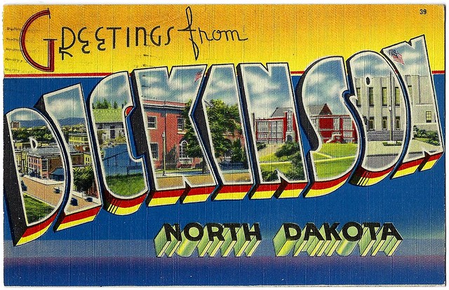 Greetings from Dickinson, North Dakota. Postcard.