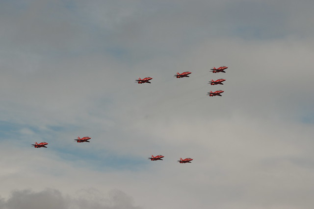 Red Arrows viewed from Anglezarke viewing point, Lancashire.