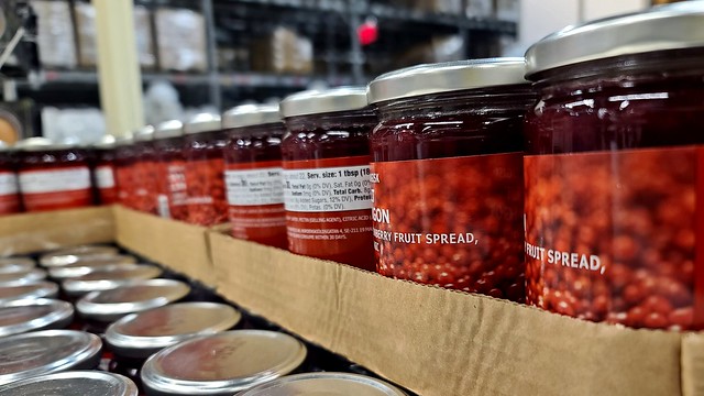 Jars of lingonberry fruit spread at IKEA