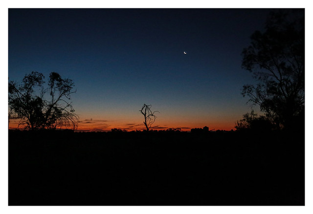 Riverina sunset and a waxing crescent moon