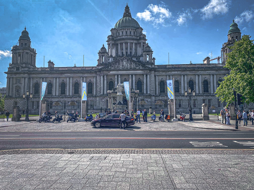 A view of the Belfast City Hall on a sunny day