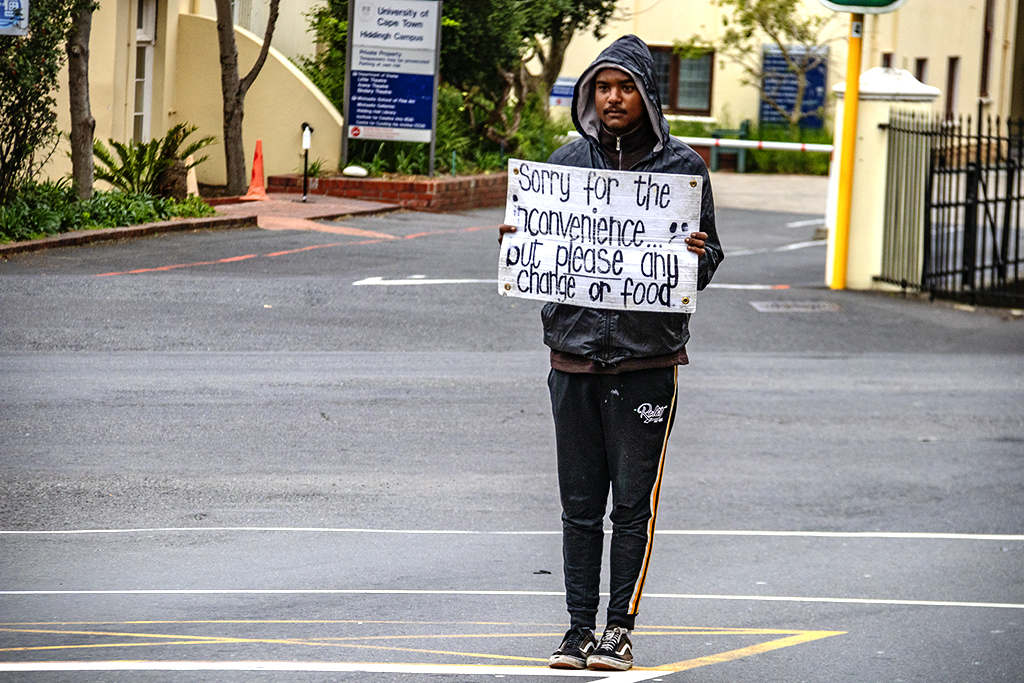 Man begging at Rheede and Orange on 9-19-21--Cape Town