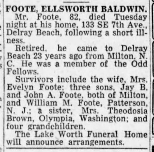 Ellsworth Baldwin Foote Obituary 1947
