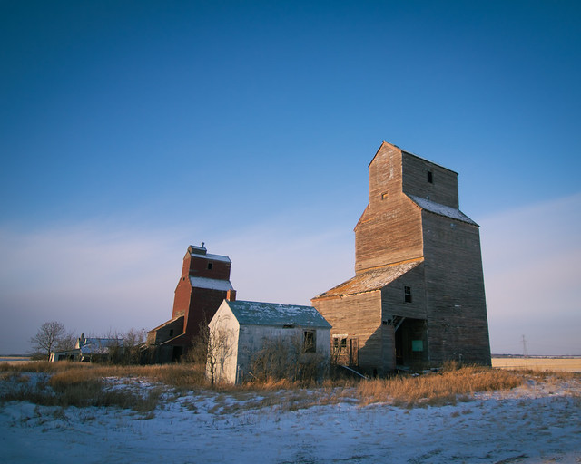 the lepine grain elevators take solace in each other as the winter descends