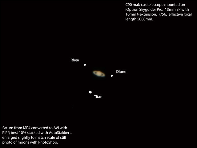 Saturn and 3 Moons close-up x4.0