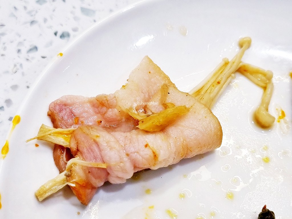 Pork Bacon With Golden Mushroom Skewers