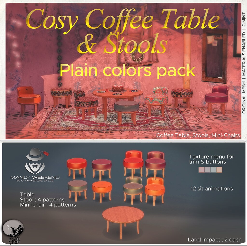 Petit Chat : Cosy coffee table & stools (plain color pack) @ Manly Week-end