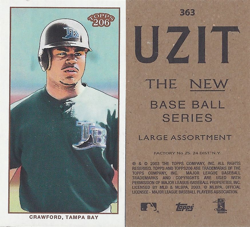 2002 / 2003 - Topps 206 Mini Baseball Card / Series 3 / Uzit - CARL CRAWFORD #363 (Left Fielder) (Tampa Bay Devil Rays)