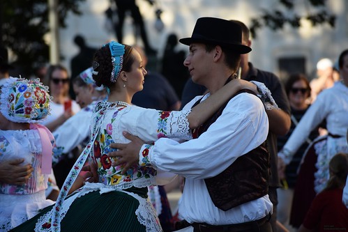 Kalocsa folk dancers in harvest procession