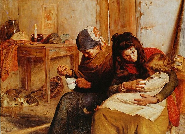 El niño enfermo, un cuadro de Pedro Lira