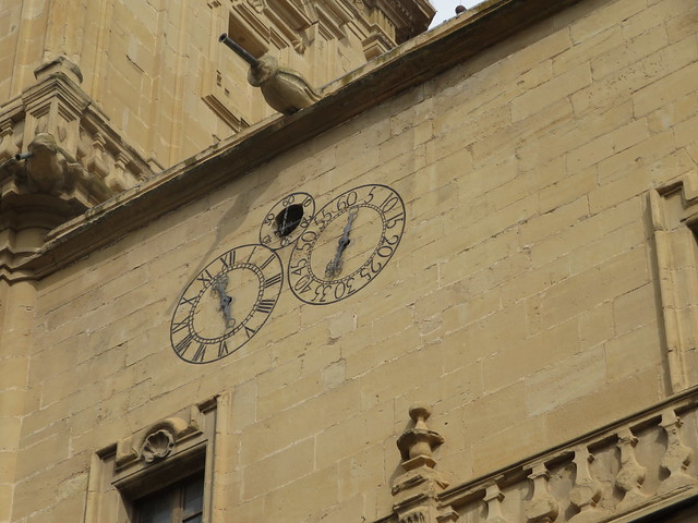 Triple  Clock  on the  Co- Cathedral Santa Maria  de la Redonda, Plaza  del Mercado,  Logroño, La Rioja, Spain