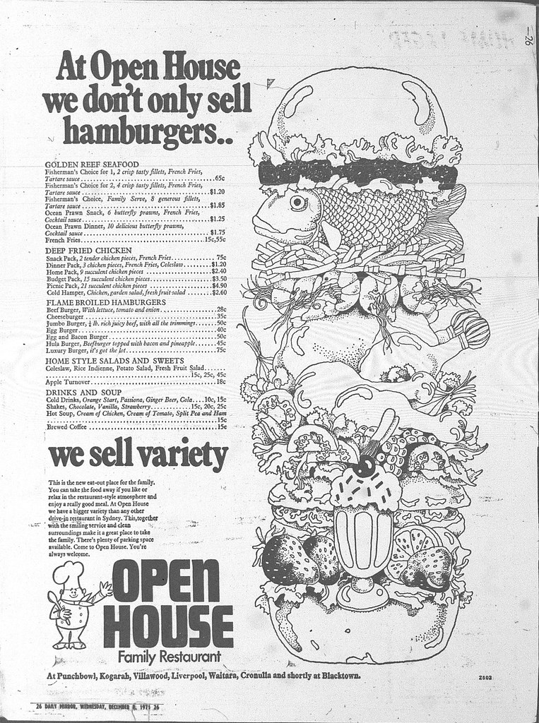 Open House Family Restaurant Ad December 6 1971 daily mirror 26