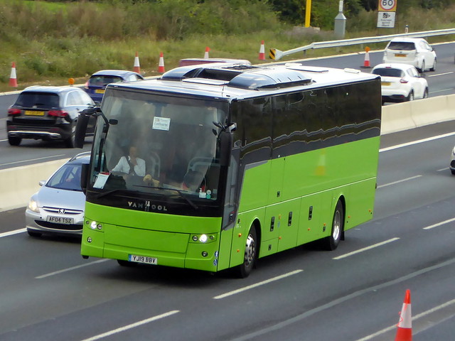 YJ19 BBV is a 2019 Van Hool EX16M - Solus Coaches - M1 at Milton Keynes 18Sep21