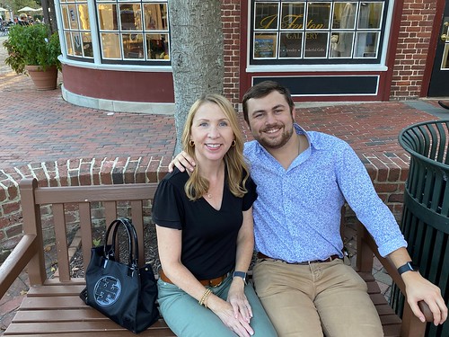 Sam Vido '23 visits with his mom, Jennifer Vido, during Family Weekend.