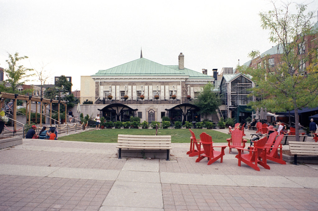 Town Square with a lot of Red Chairs