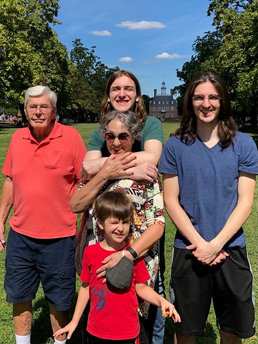 Patrick Glenn '23 takes a photo in Colonial Williamsburg with his two younger brothers and grandparents.