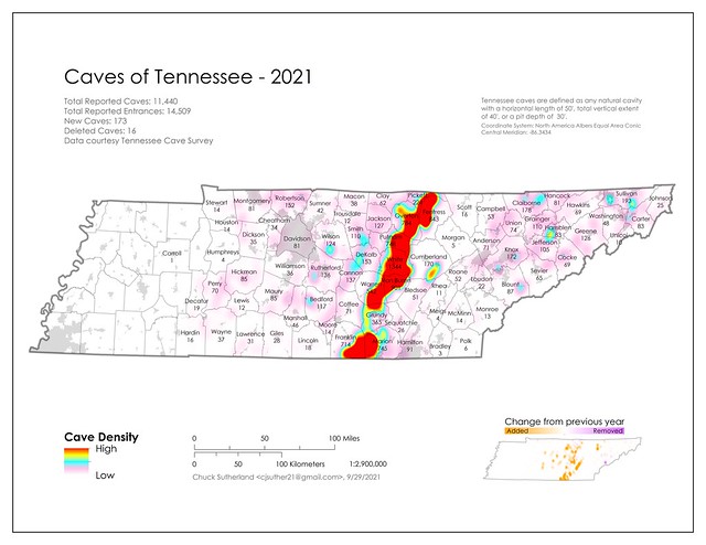 Tennessee Cave Distribution Map, data 2021
