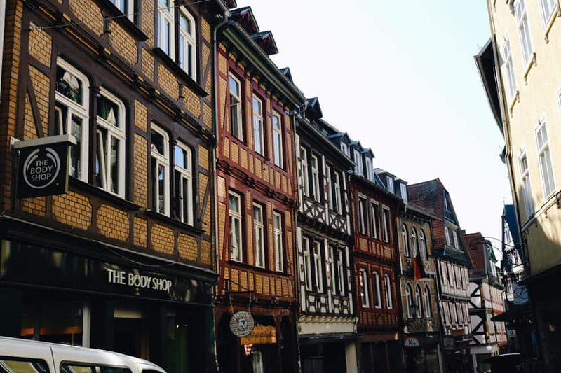 Typical picture of German old town houses in Marburg's Altstadt (Old City).