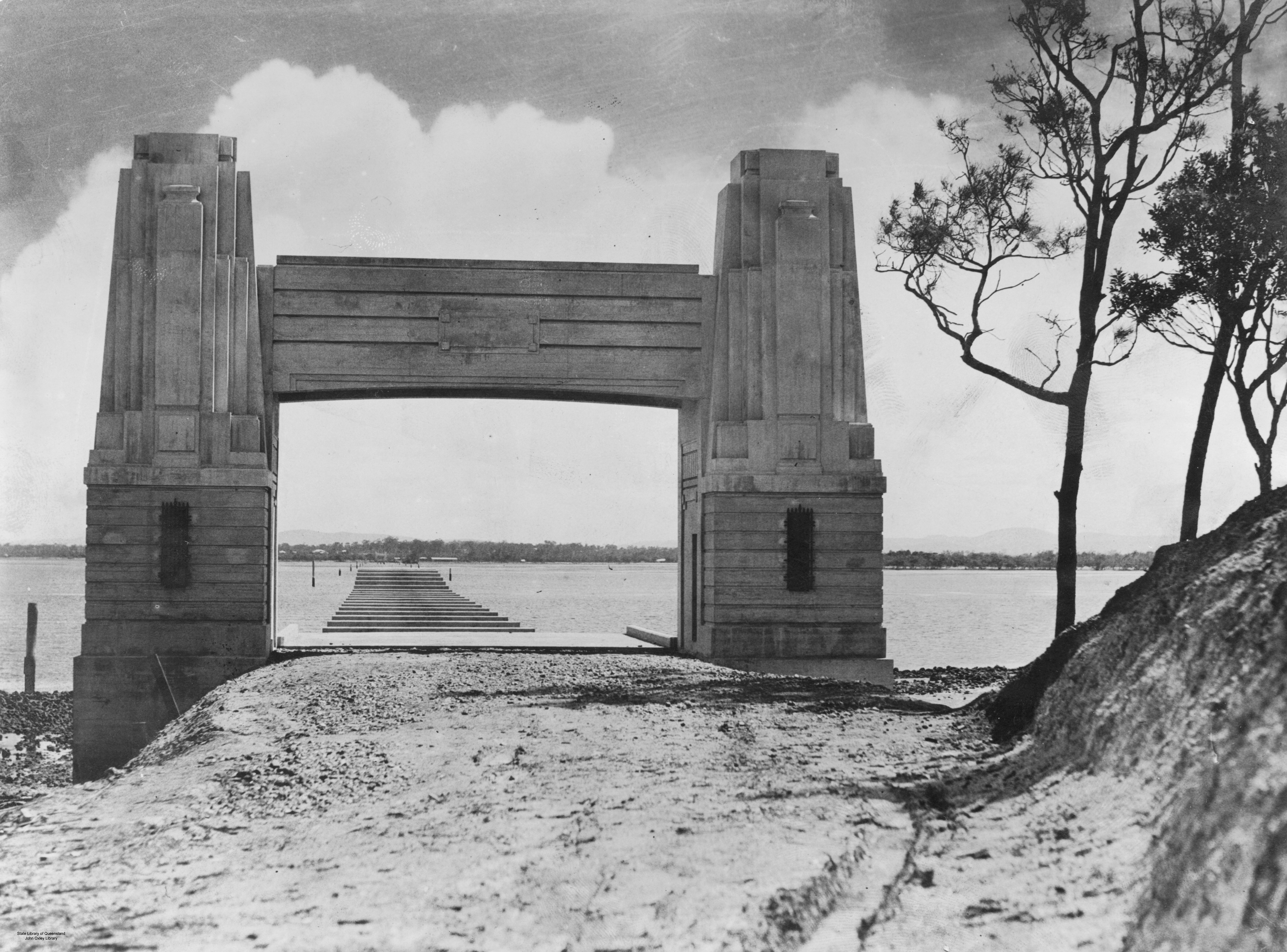 Hornibrook Highway viaduct under construction, Redcliffe, 1935