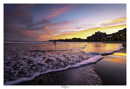 First in ! by FloArmengaud, biarritz surf surfer morning sunrise beach reflect ocean