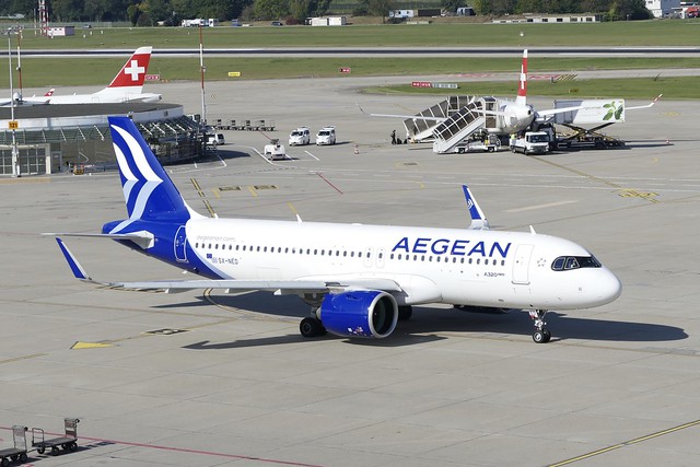 Airbus A320neo Aegean Airlines SX-NED departing GVA Geneva Airport Switzerland