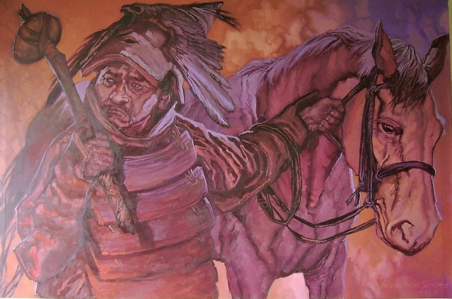 Guerrero mapuche con su armadura de suela, vigía de la caballería Purenense, caballería Mapuche o como la conocieron los españoles, Caballería Araucana