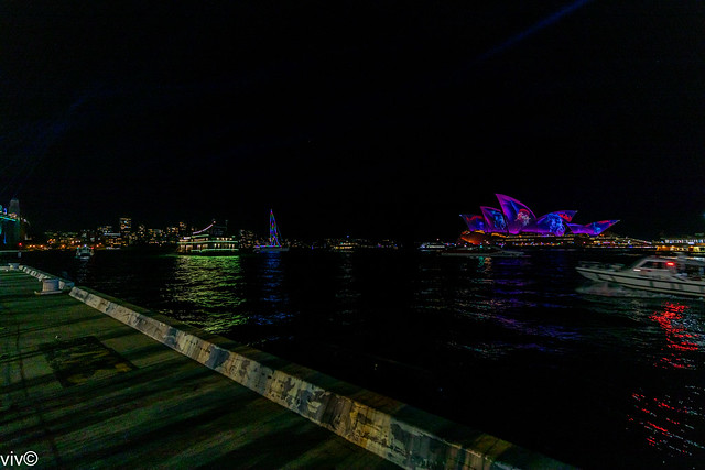 On a lovely cool autumn night, Sydney Opera house lights up for VIVID - Festival of Lights, Sydney, New South Wales, Australia (May/June 2019). This event takes place over the course of three weeks in May and June.