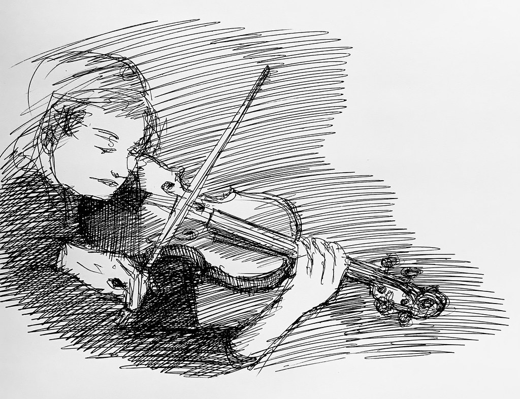 Ballpoint pen only Sketch off the television , of violinist playing a Stradivarius. Only on this site, just for Fun.
