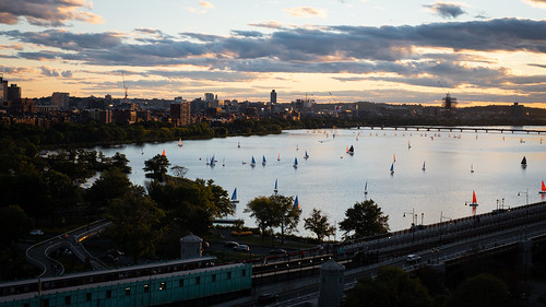sunset boston city massachusetts charlesriver metro sailboats clouds ma