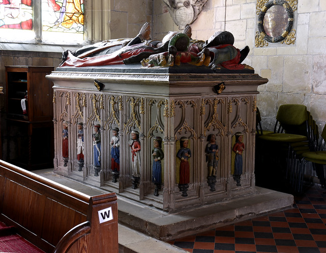 Moreton Corbet, Shropshire, St. Bartholomew's church, south aisle, tomb monument of Sir Rob't. Corbet †1513 & his wife Elizabeth Vernon †1563