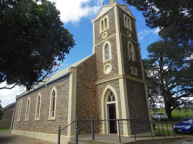 Springton in the Adelaide Hills. The Lutheran Church and tower built in 1899.