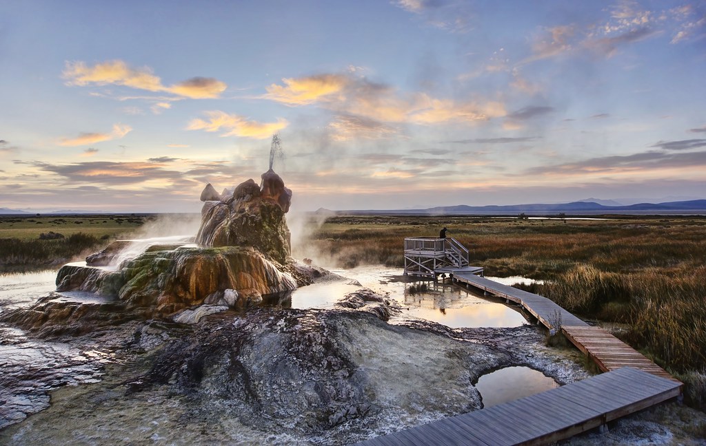 Fly Geyser with steaming hot water from deep underground