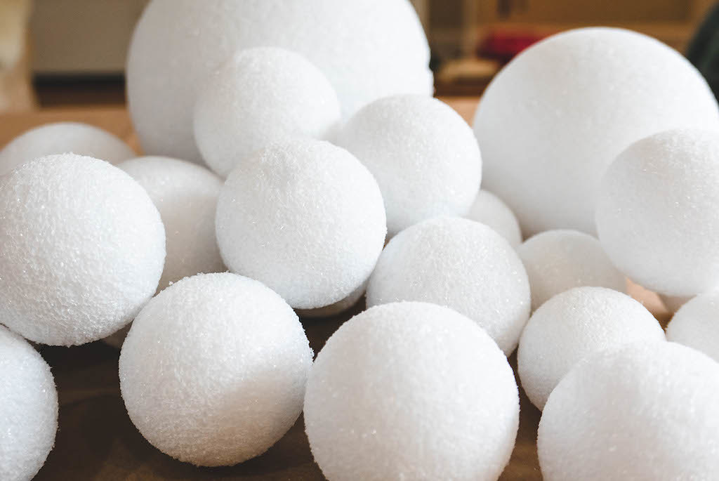 A pile of styrofoam balls to make the spiders.