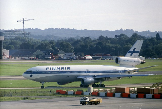 OH-LHA Finnair McDonnell Douglas DC-10-30 taxies for a 26 departure at London Gatwick