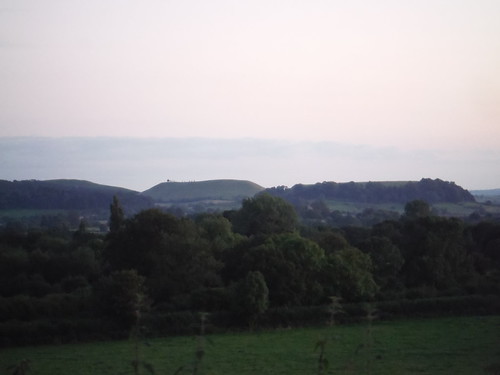 Cadbury Castle/Camelot and Parrock Hill in the fading light, from Small Way Lane SWC 392 - Castle Cary Circular via Camelot