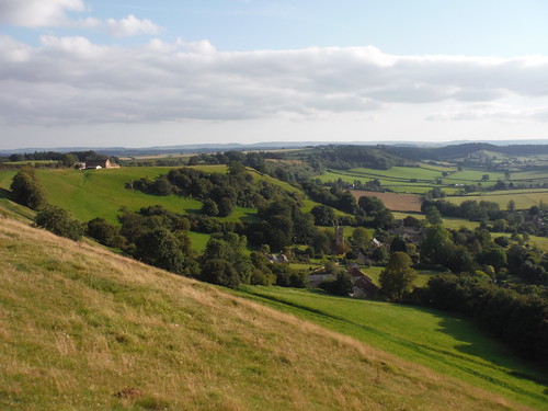 View along Corton Hill, with Corton Denham below SWC 392 - Castle Cary Circular via Camelot