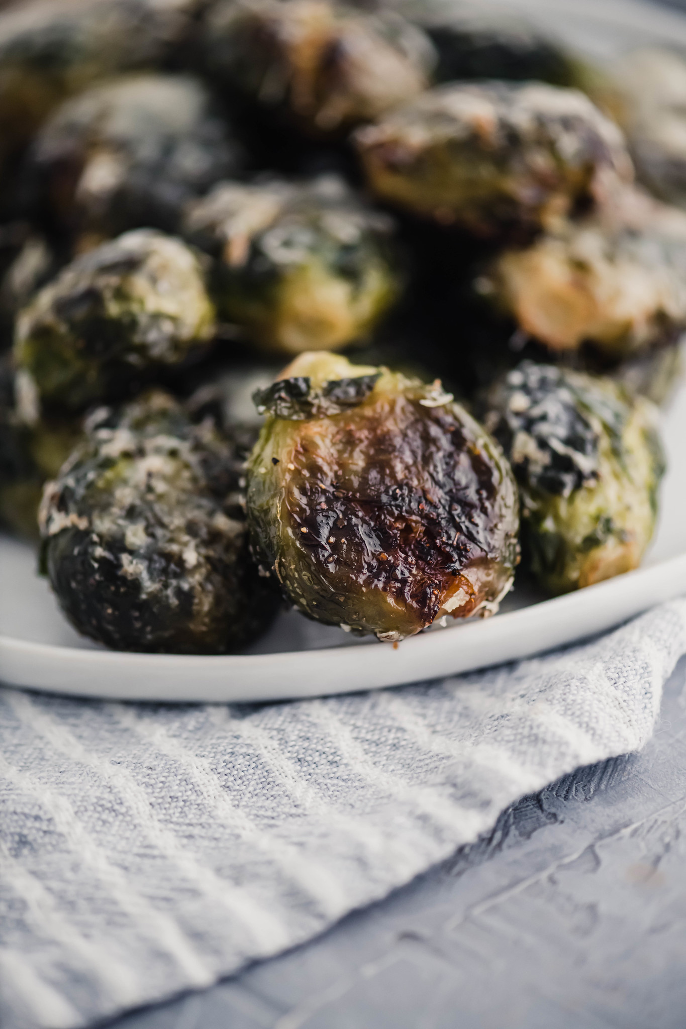 Close up of crispy bottom of roasted brussels sprout.