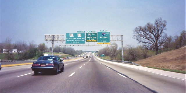 I-270 North, Exit 20A: I-70 St. Louis, Kansas City. 1 Mile. April 1992