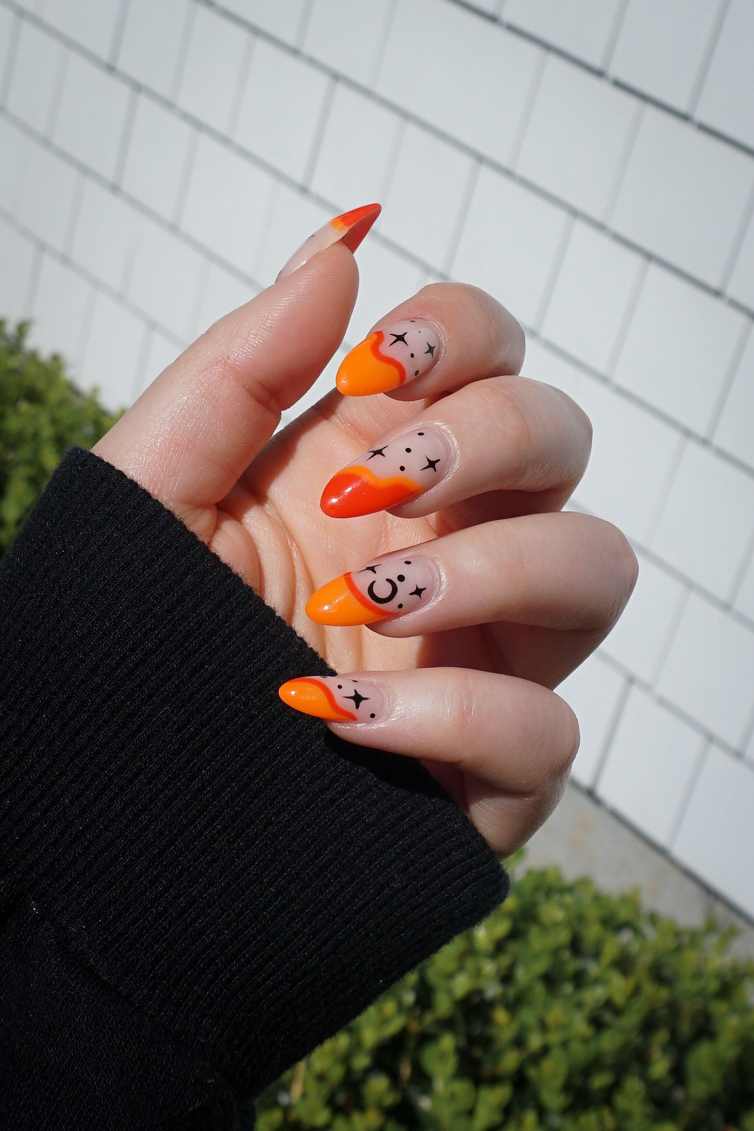 Neon Orange French Manicure with Stars | Best Halloween Nails | Trendy Nails | Halloween Nail Art | Acrylic Nails | October Nails | Spooky Nails | Manicure Ideas | Fall Nails 2022 | Halloween Nail Designs | Autumn Nails | Pretty Halloween Nails