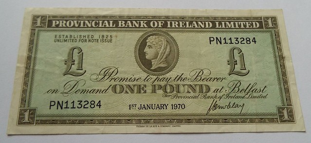 1970 Provincial Bank of Ireland £1 - Belfast Northern Ireland