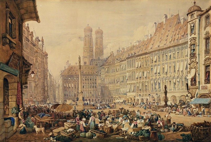 Samuel Prout (1783-1852) - A Market in Munich (1824)