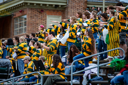 The W&M Pep Band cheers on the Tribe during the Homecoming game.