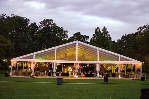 Preparing for the Saturday Night Bash to be held in the Sunken Garden main tent.