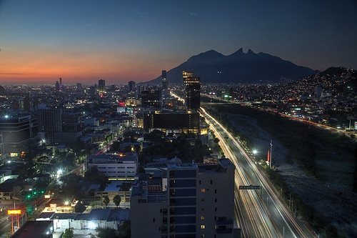 Monterrey Dawn by hapulcu, Monterrey, Mexico, taken before sunrise from my hotel room window.  Monterrey is quite underrated as