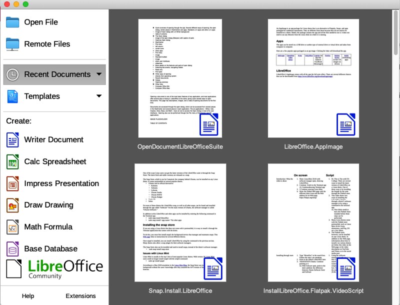 StartCenter in LibreOffice overview