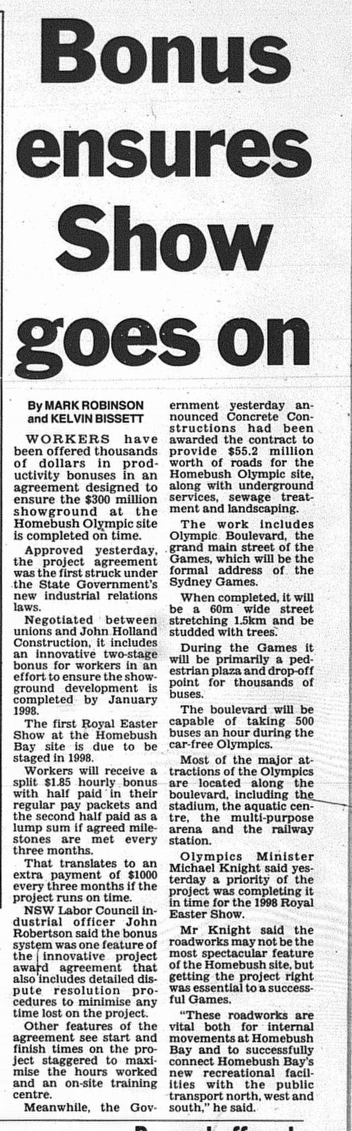 Sydney Showgrounds Homebush Bay December 24 1996 daily telegraph 14