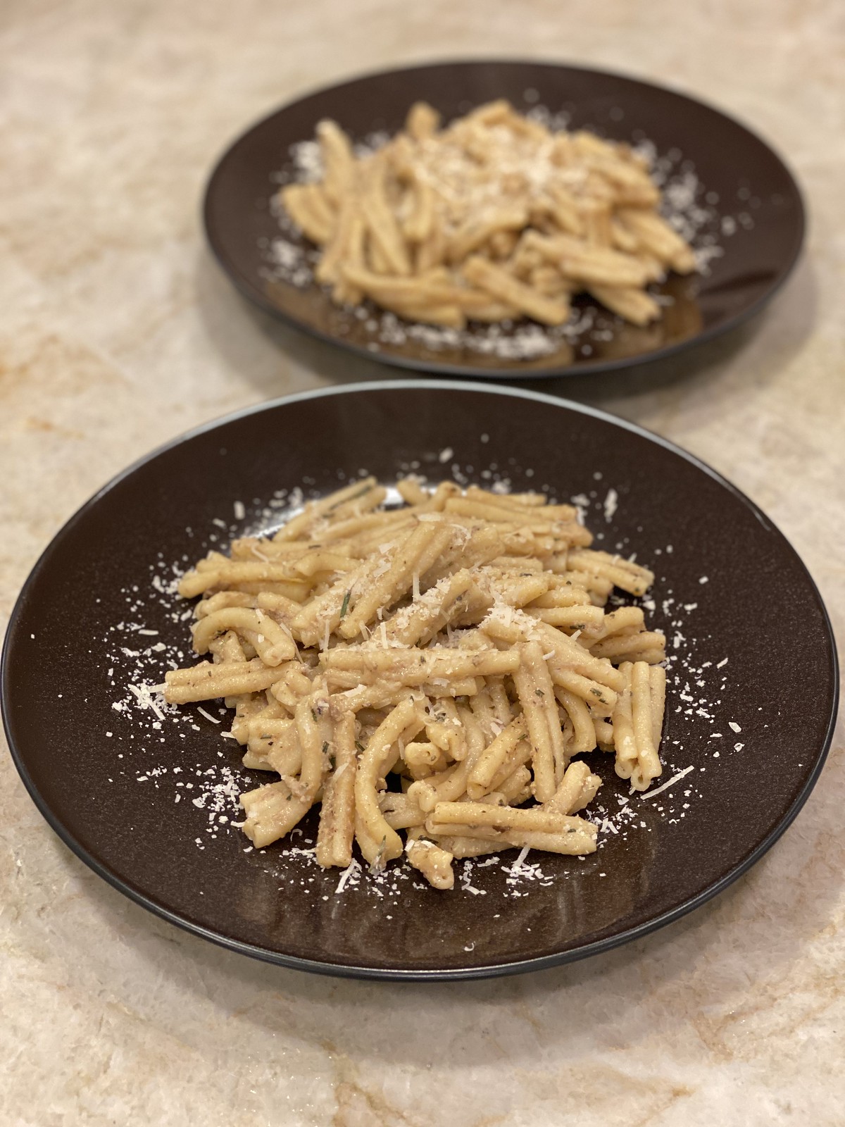 Pasta with black truffle butter and mushrooms